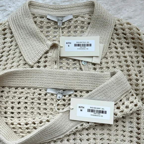 NWT Kith Rhea SET Polo Top and Skirt Crochet Knit Beige Tan 2024 NEW Mini Veil - Picture 3 of 12